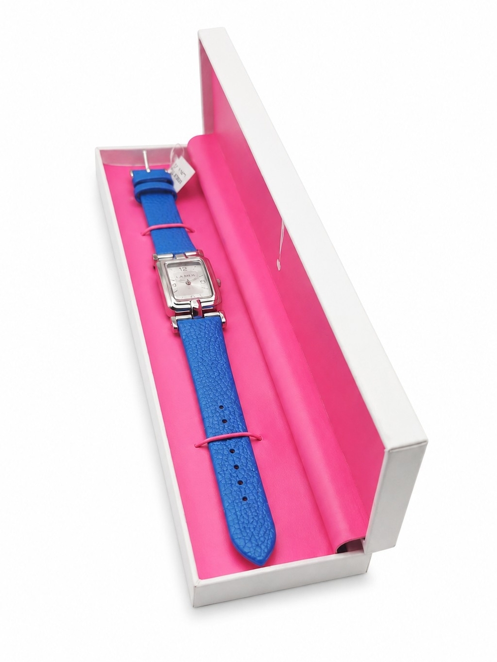 Isaac Mizrahi Live! Blue Leather Strap Watch w/ Pink Gift Box NWT